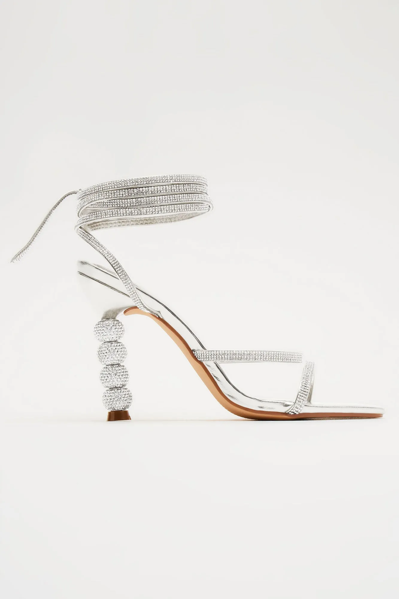All The Glamour Embellished Wrap Up Heeled Sandals - Silver