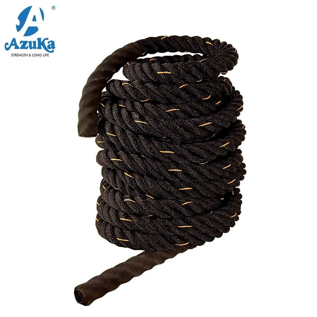 AZUKA® Ultimate Fitness Strength Training Battle Rope1.5inch 50ft Weight-11kg (Black Yellow)   Free Surprise Poster Inside
