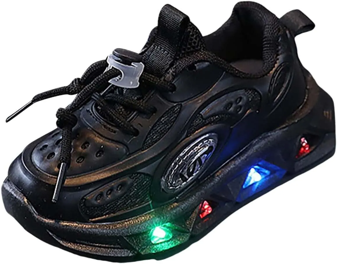 Baby Boys Girls Light Up Solid Color Sneakers for Kids Toddler Infant Flash Breathable Mesh Sports Casual Chunky Shoes