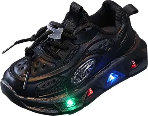 Baby Boys Girls Light Up Solid Color Sneakers for Kids Toddler Infant Flash Breathable Mesh Sports Casual Chunky Shoes