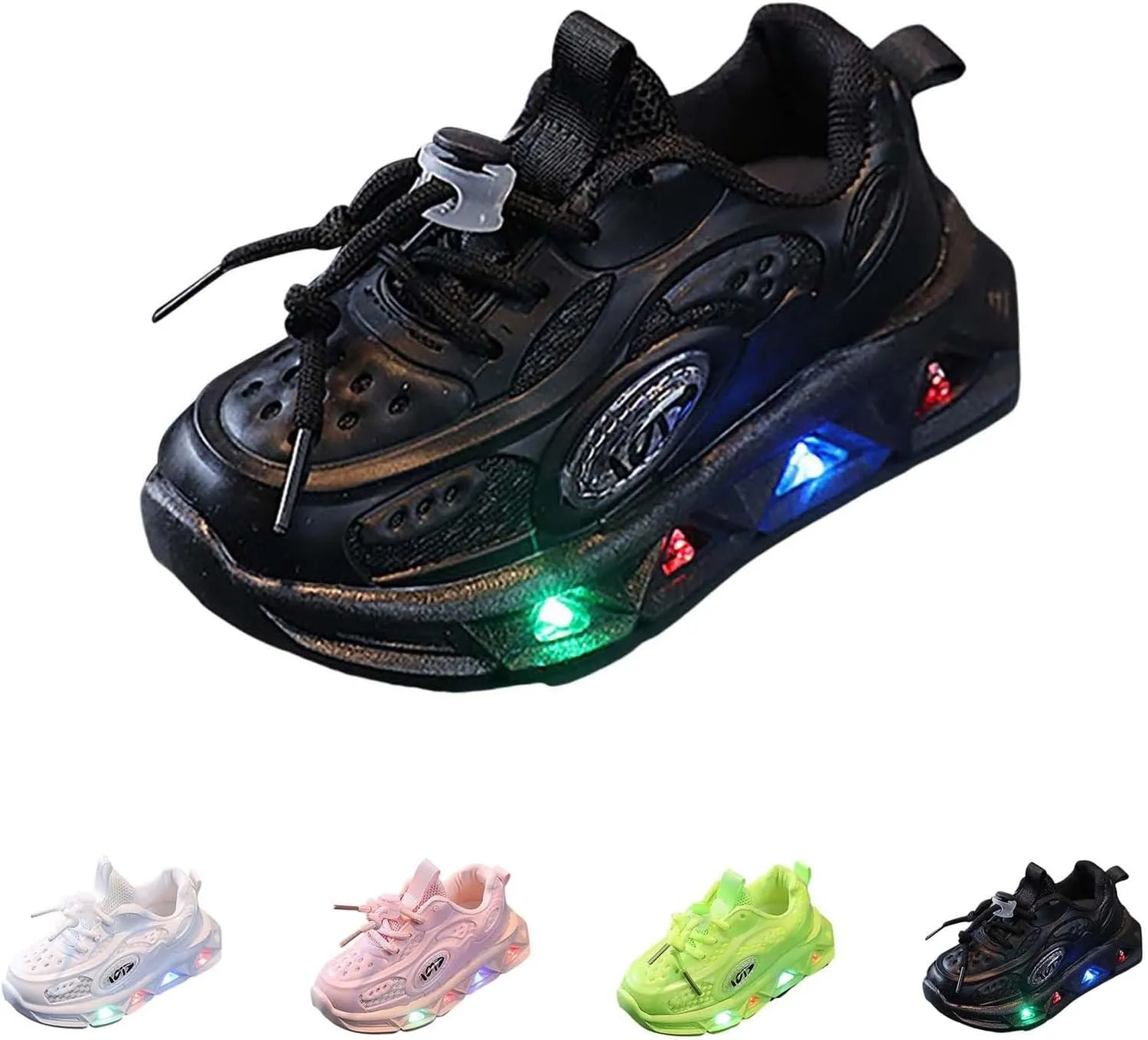 Baby Boys Girls Light Up Solid Color Sneakers for Kids Toddler Infant Flash Breathable Mesh Sports Casual Chunky Shoes