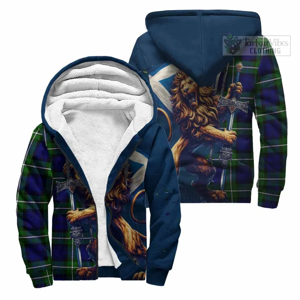 Bannerman Tartan Family Crest Sherpa Hoodie with Scottish Majestic Lion