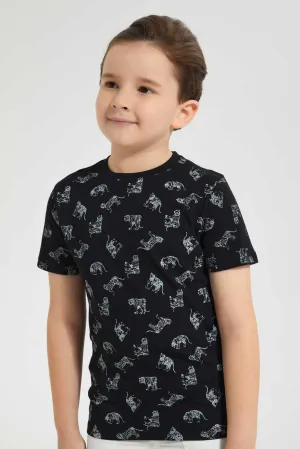 Black Tiger Print T-Shirt