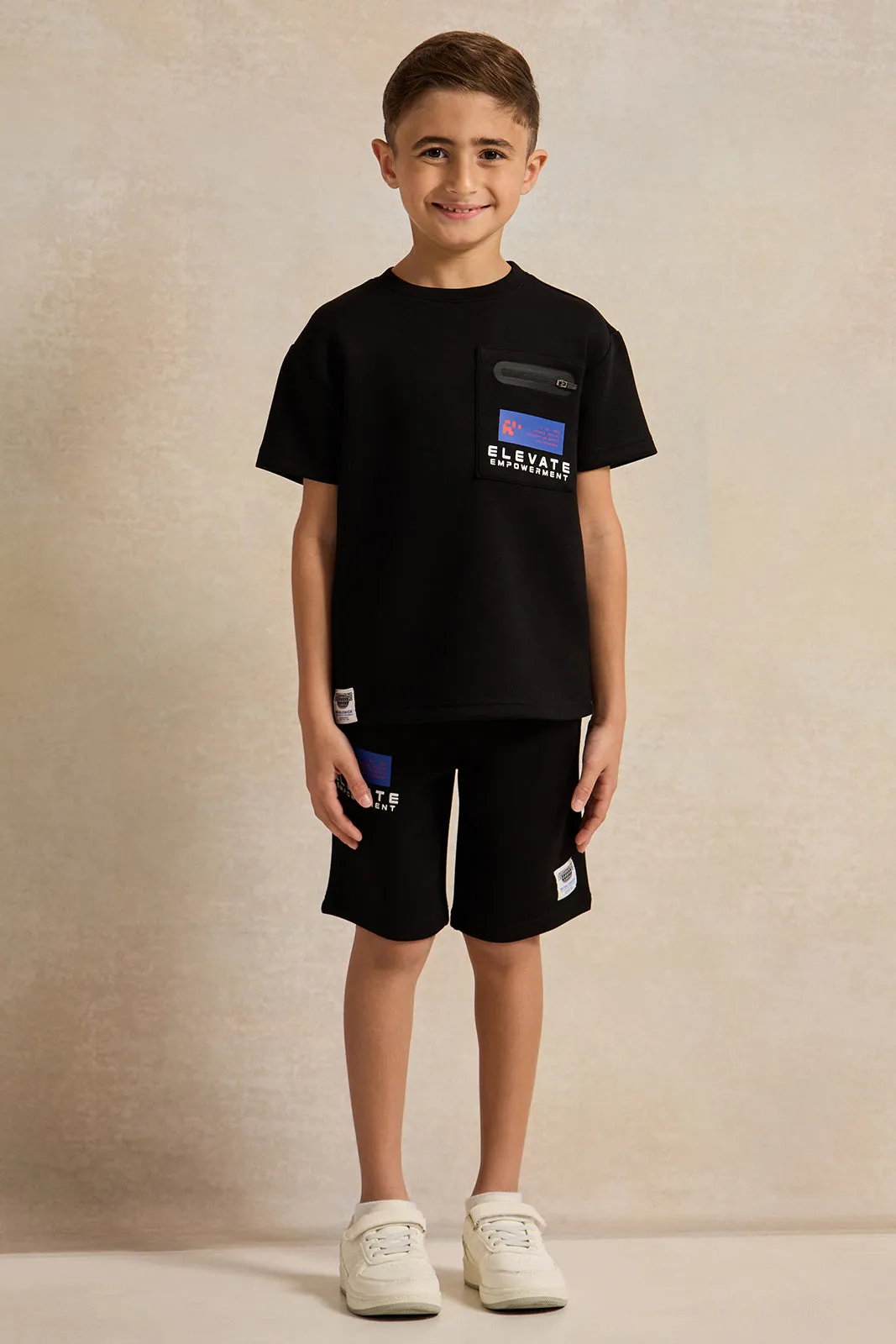 Boys Black Printed Shorts