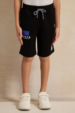 Boys Black Printed Shorts