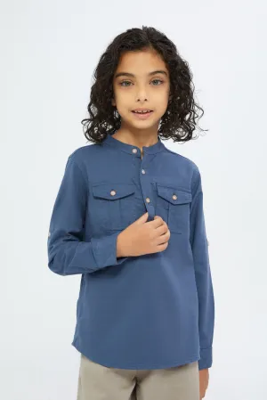 Boys Blue Mandarin Shirt