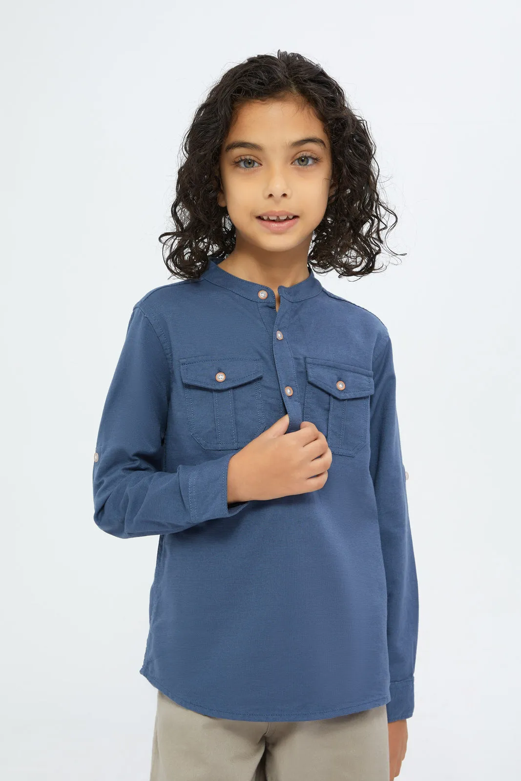 Boys Blue Mandarin Shirt