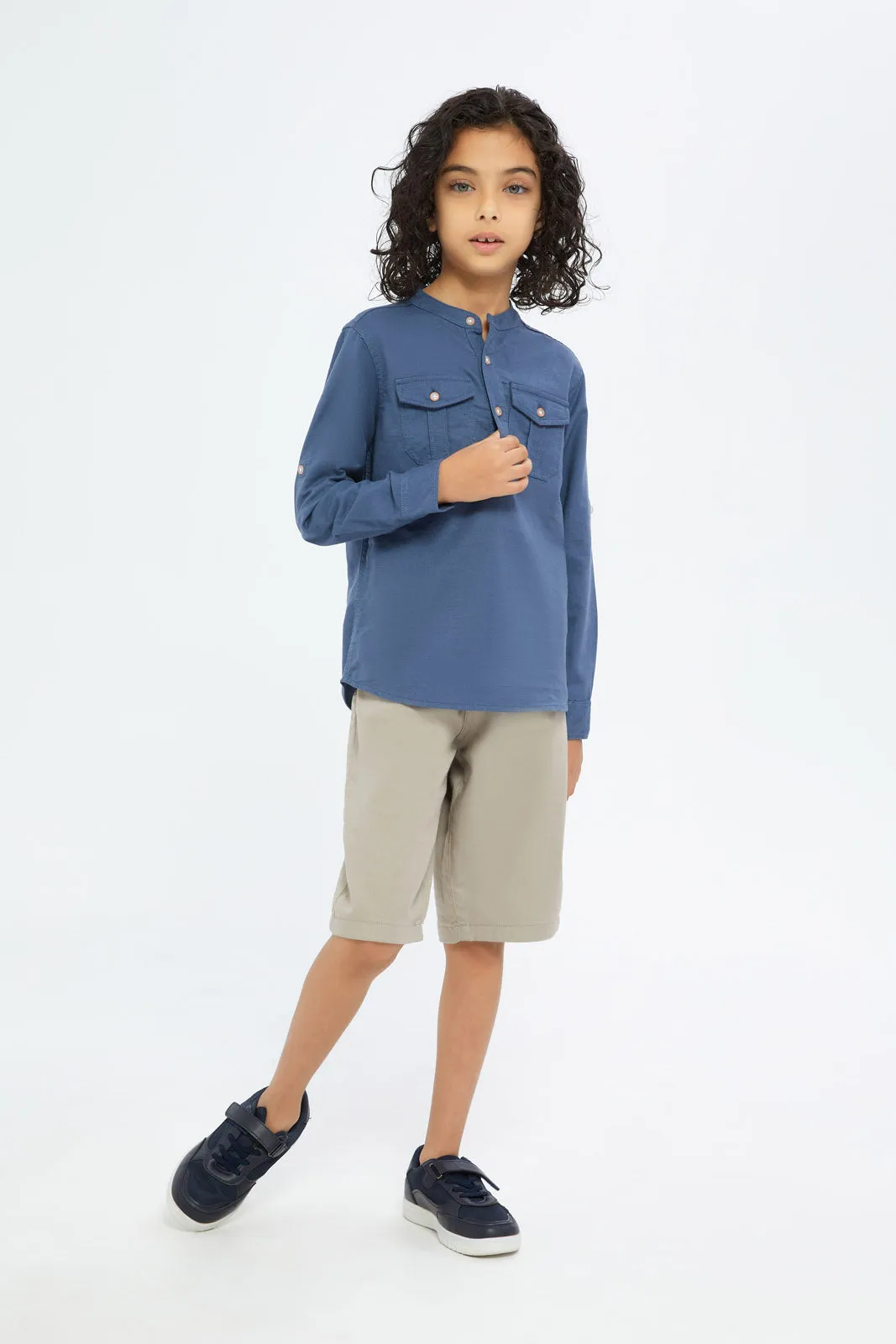 Boys Blue Mandarin Shirt