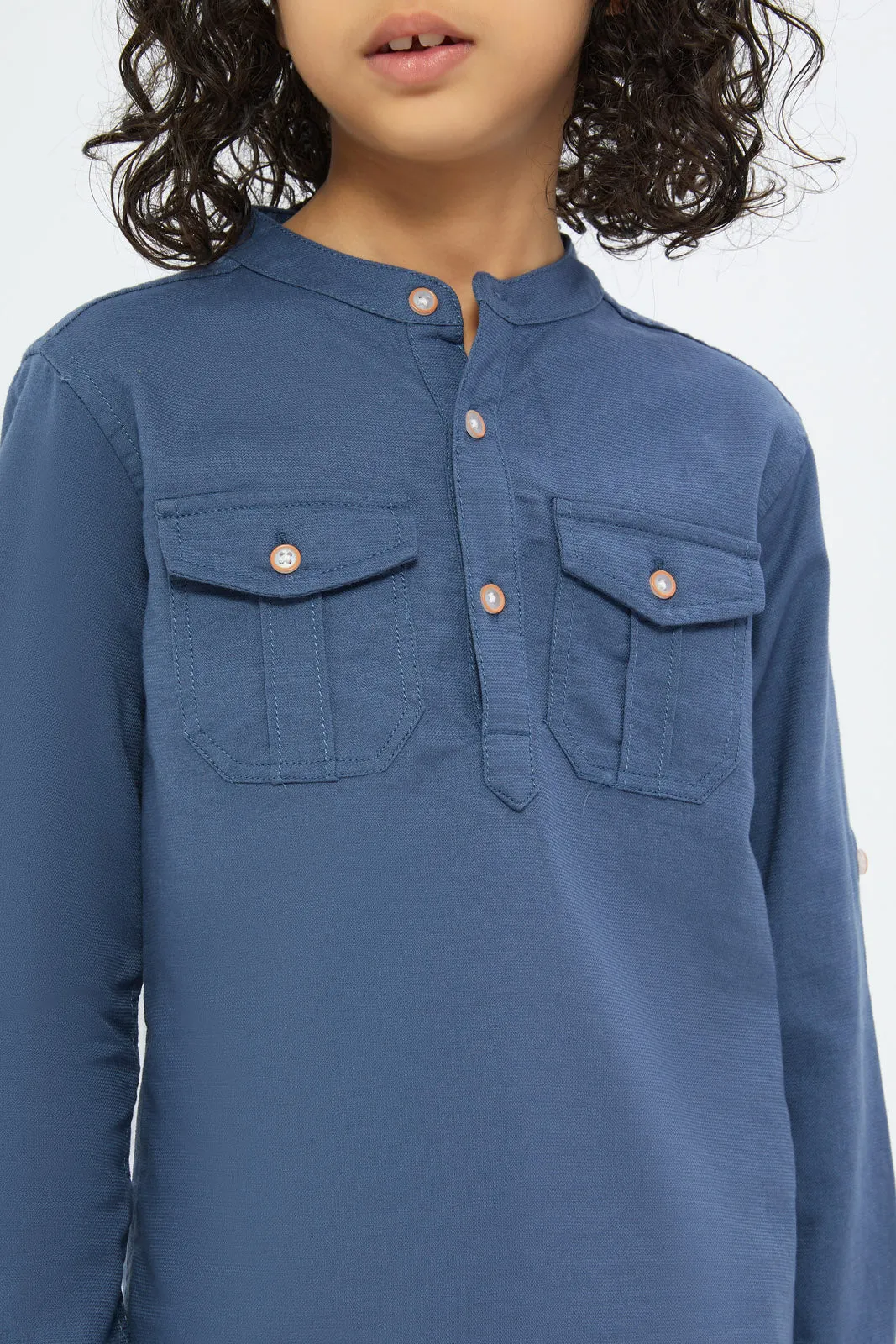 Boys Blue Mandarin Shirt