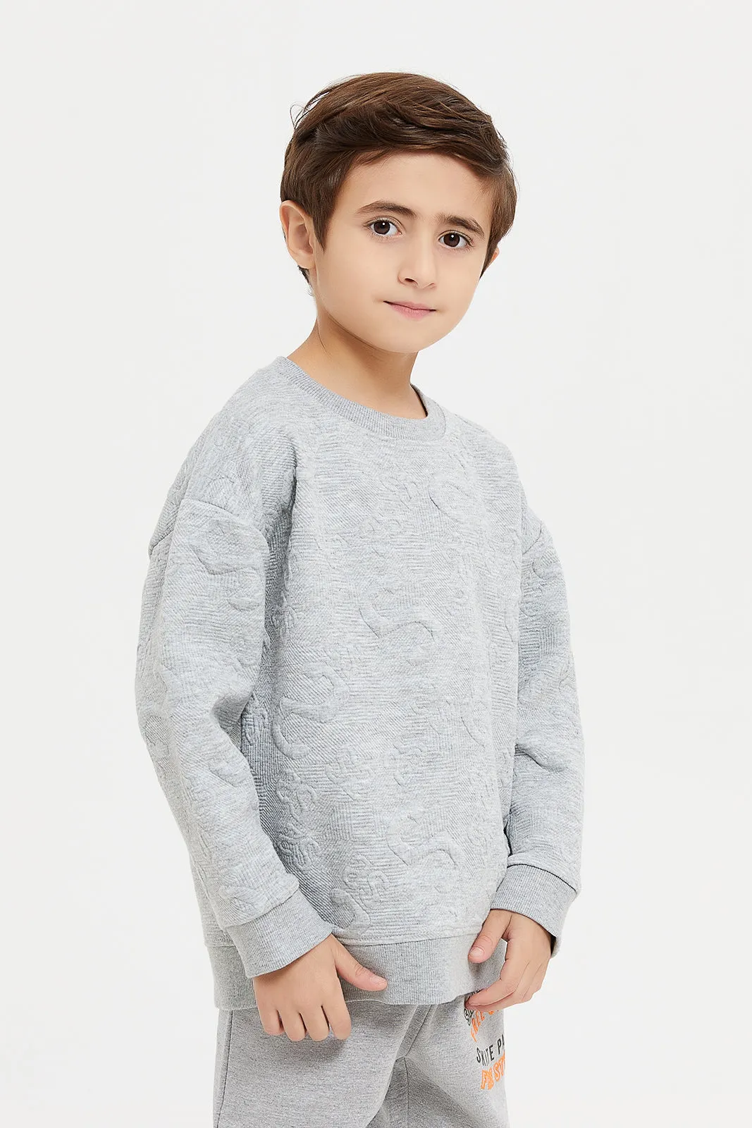 Boys Grey Jacquard Oversize  Sweatshirt