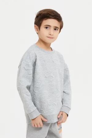 Boys Grey Jacquard Oversize  Sweatshirt