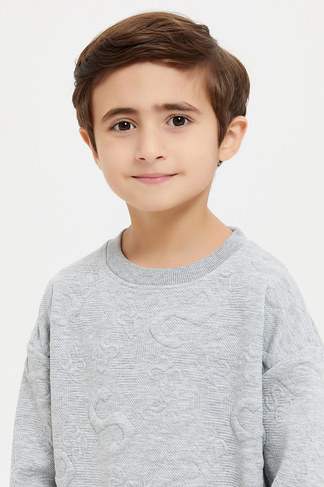 Boys Grey Jacquard Oversize  Sweatshirt