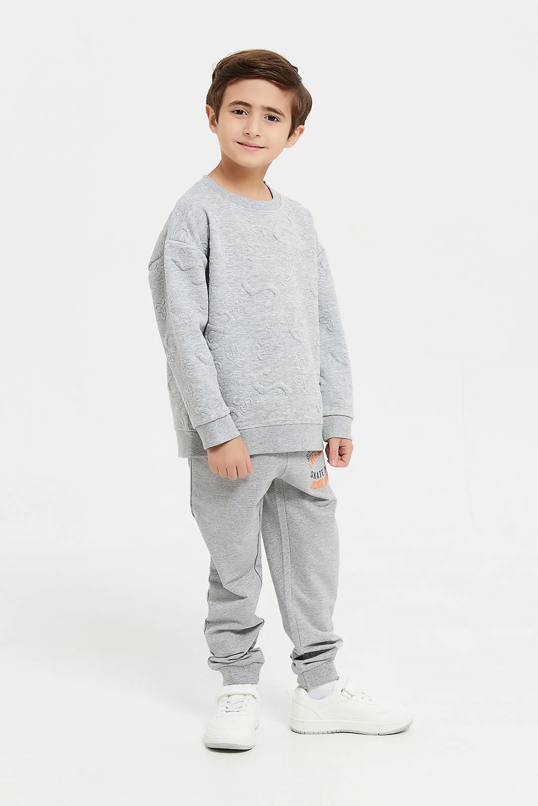 Boys Grey Jacquard Oversize  Sweatshirt