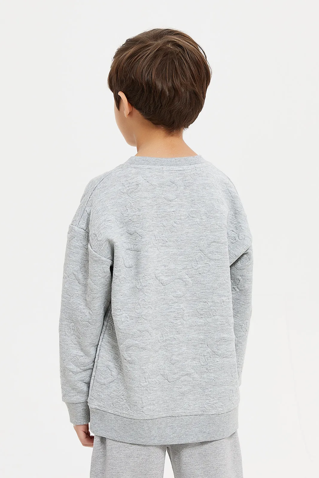 Boys Grey Jacquard Oversize  Sweatshirt