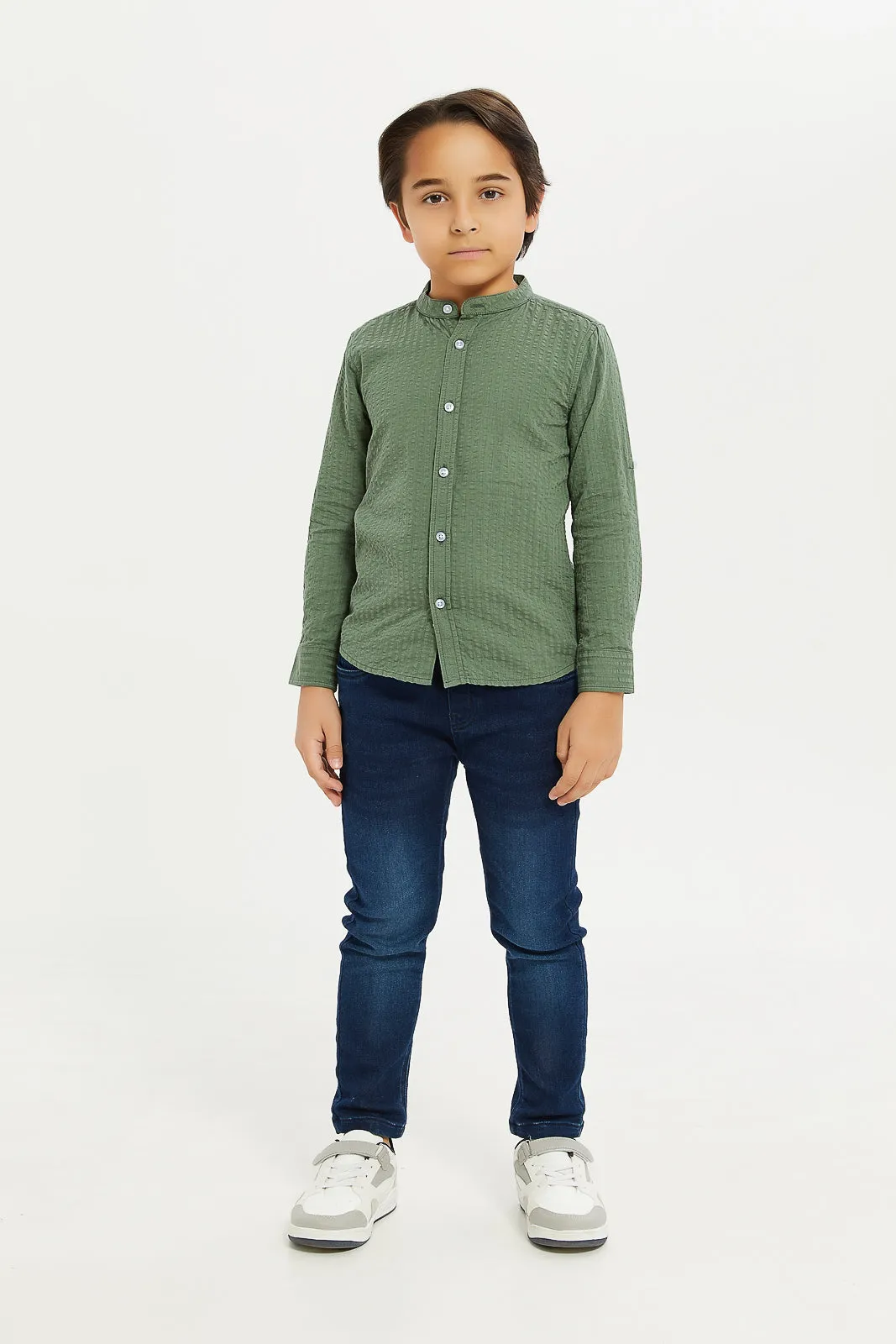 Boys Olive Mandarin Shirt