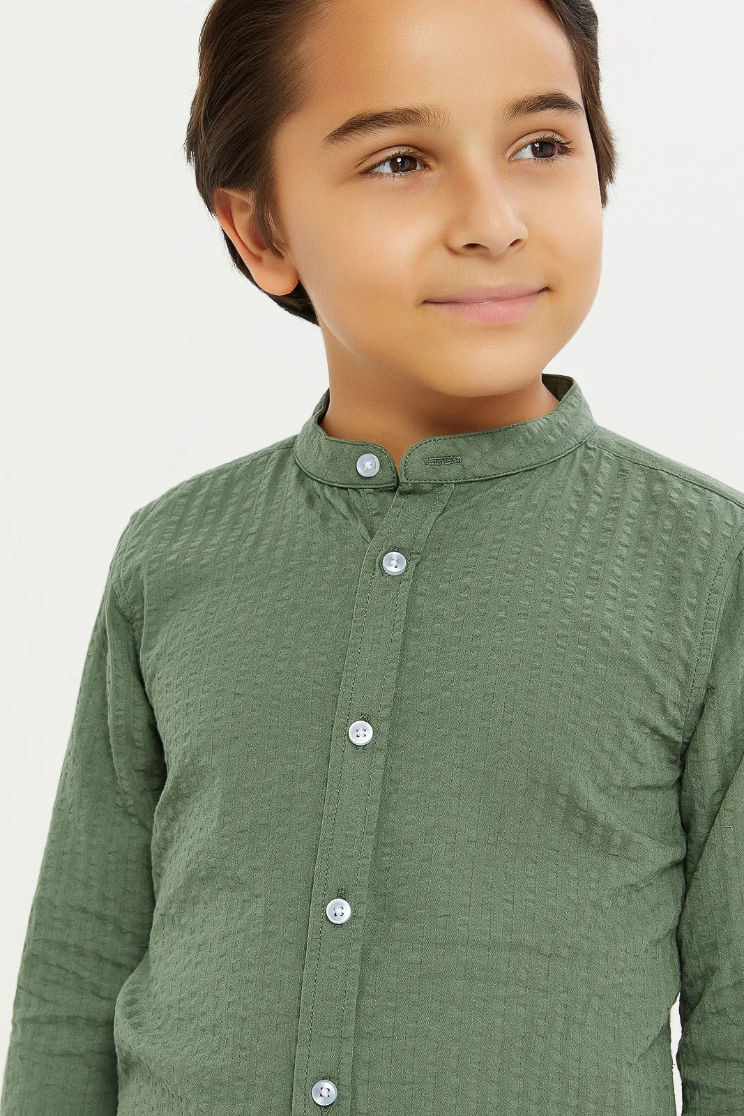 Boys Olive Mandarin Shirt