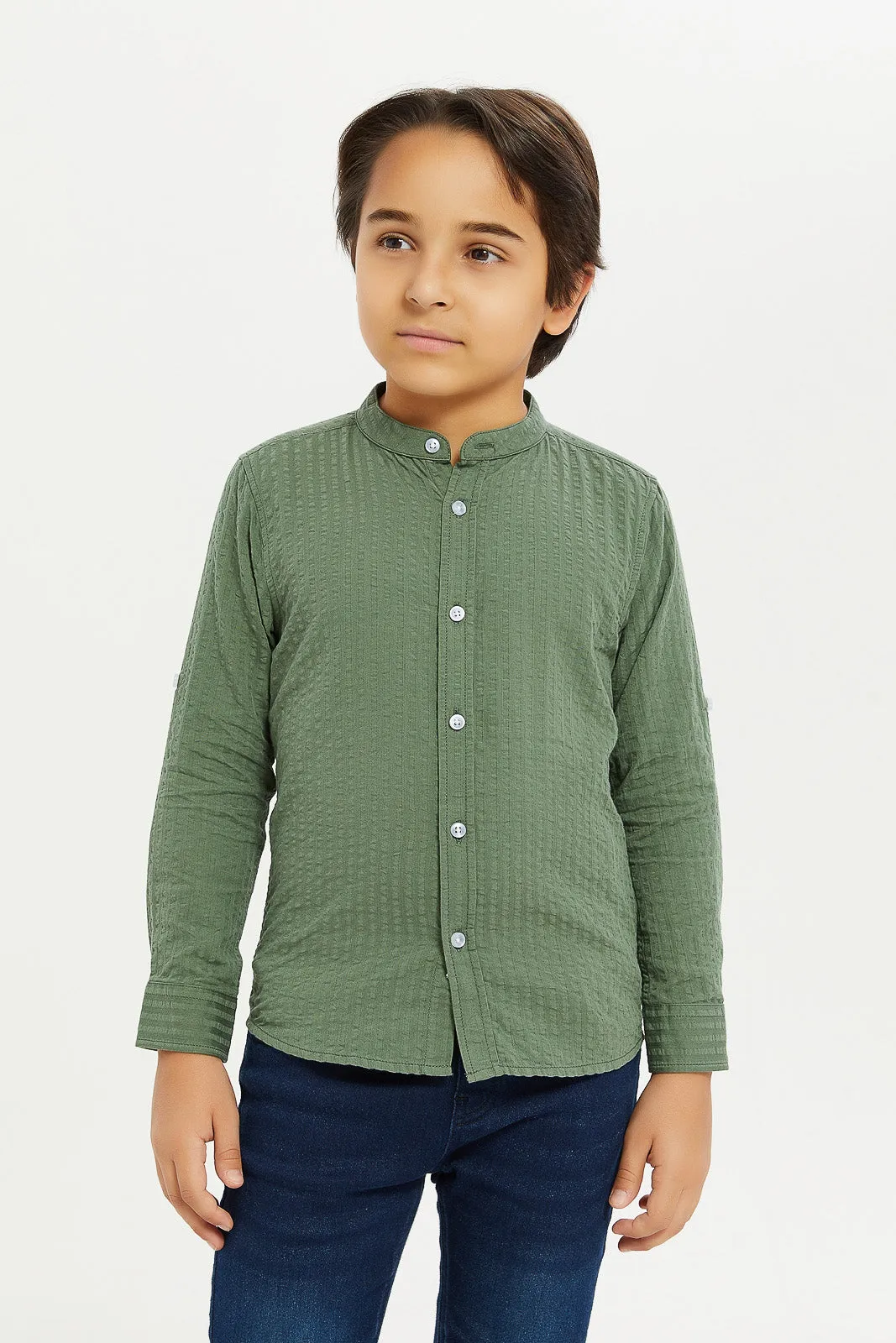 Boys Olive Mandarin Shirt
