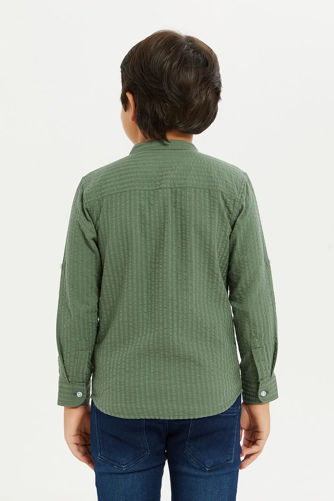 Boys Olive Mandarin Shirt