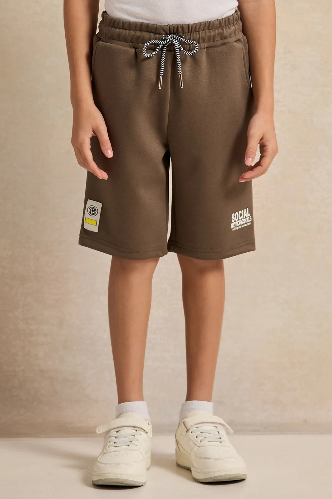 Boys Olive Printed Shorts