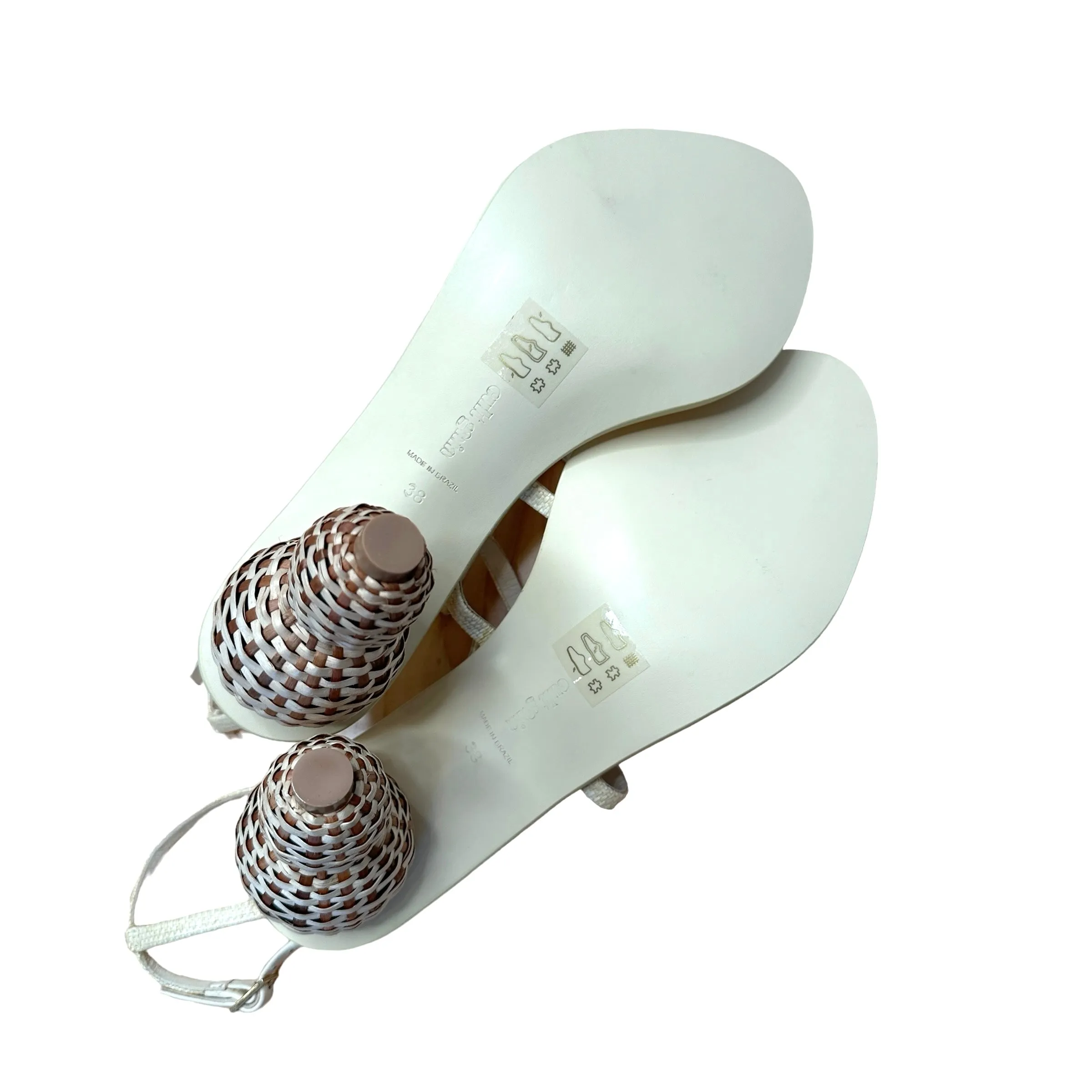 Cream Sandals w/Raffia Heels - 8