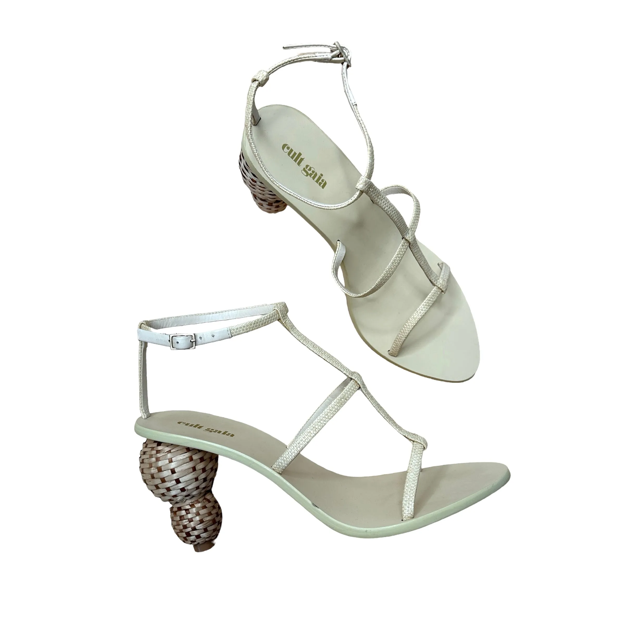 Cream Sandals w/Raffia Heels - 8