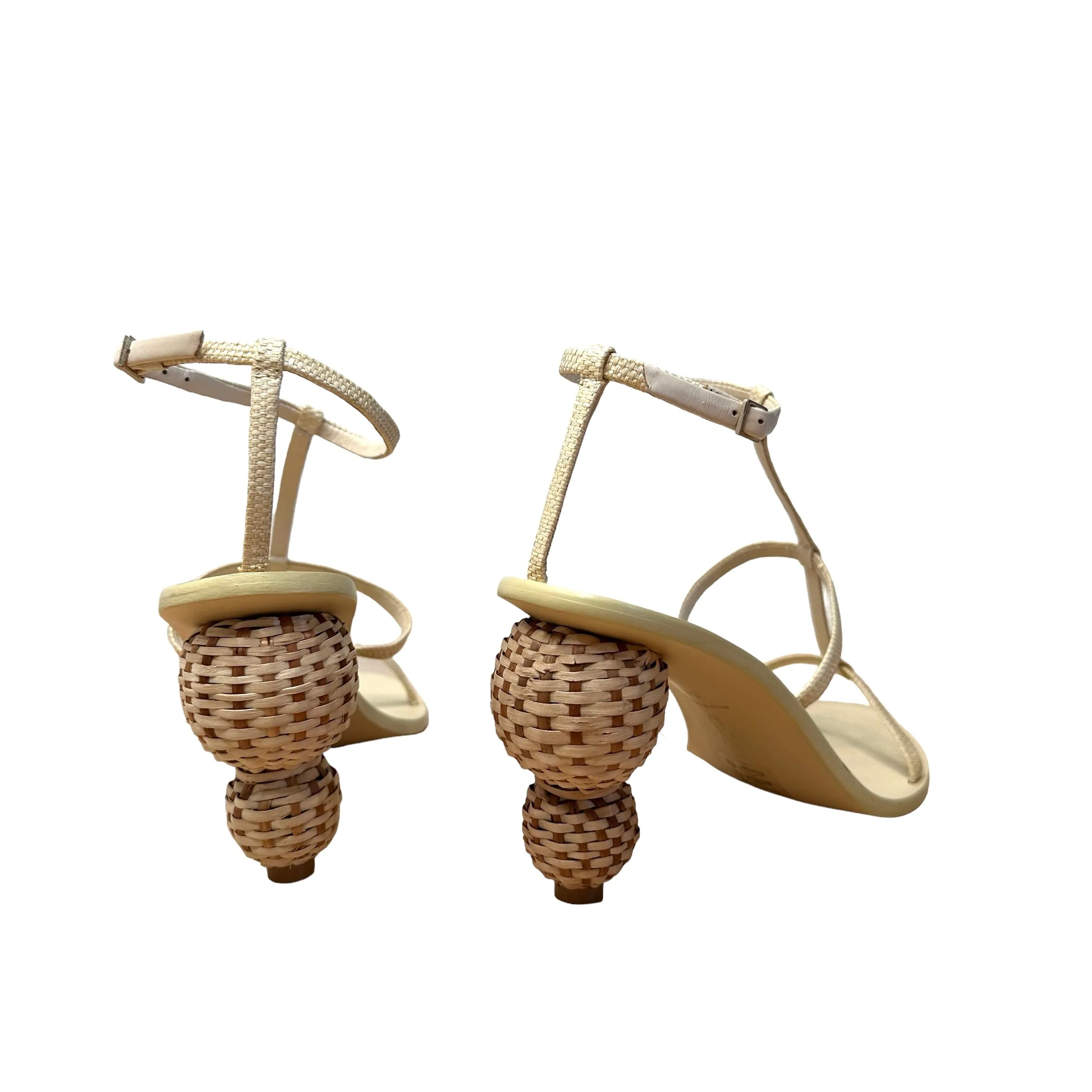 Cream Sandals w/Raffia Heels - 8