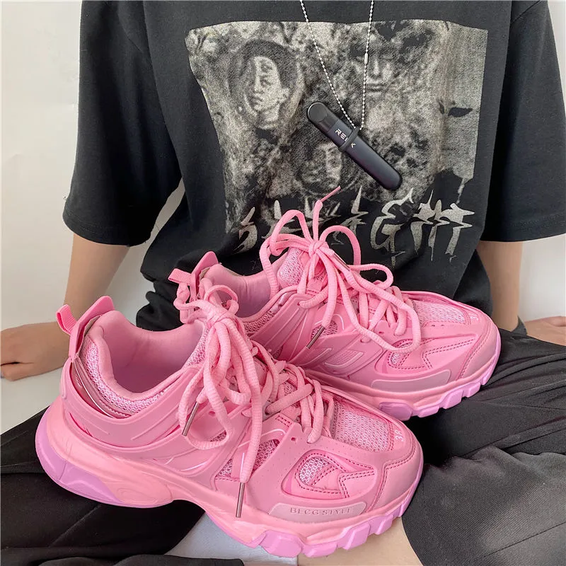 Female Male Dad Shoes  Adult Platform Trainers Stylish Casual Chunky Sneakers For Women Men White Sport Thick Sole Footwear