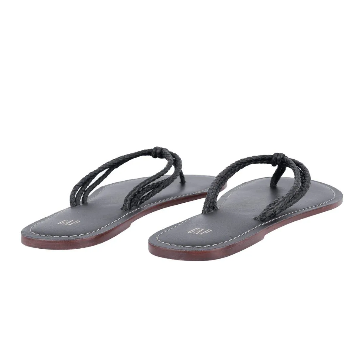 Gap Braided Flat Sandals Leather Black Colour For Women