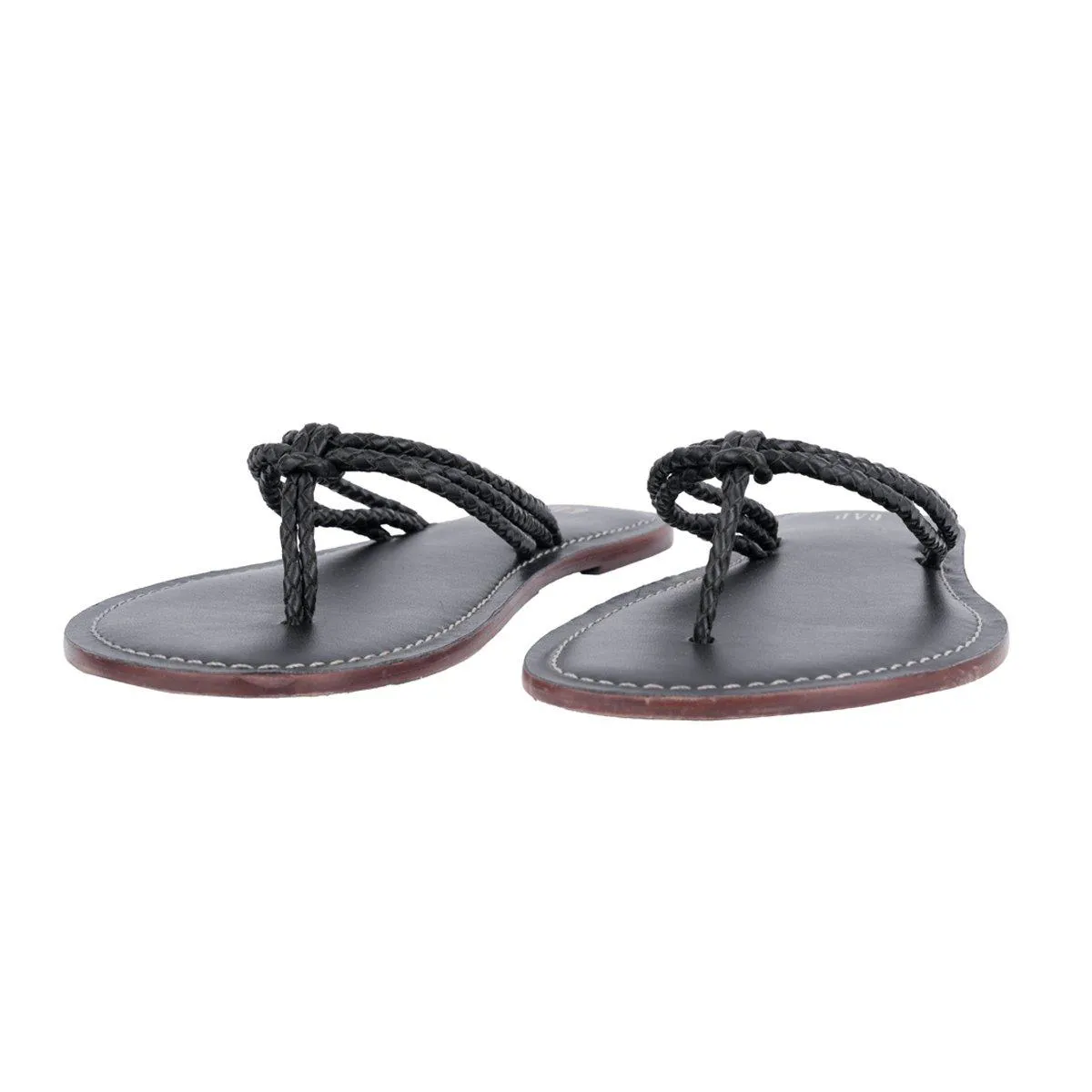 Gap Braided Flat Sandals Leather Black Colour For Women