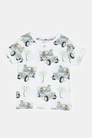 Infant Boys White Jeep Print T-Shirt