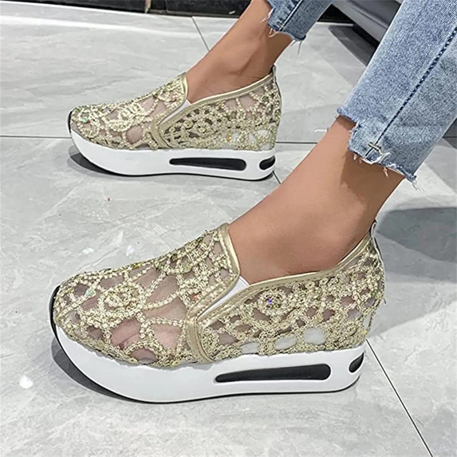 Ladmiple Sneakers For Women Comfortable Shoes Fashion Slip On Walking Shoes Dressy Casual Summer Platform Flats Loafers