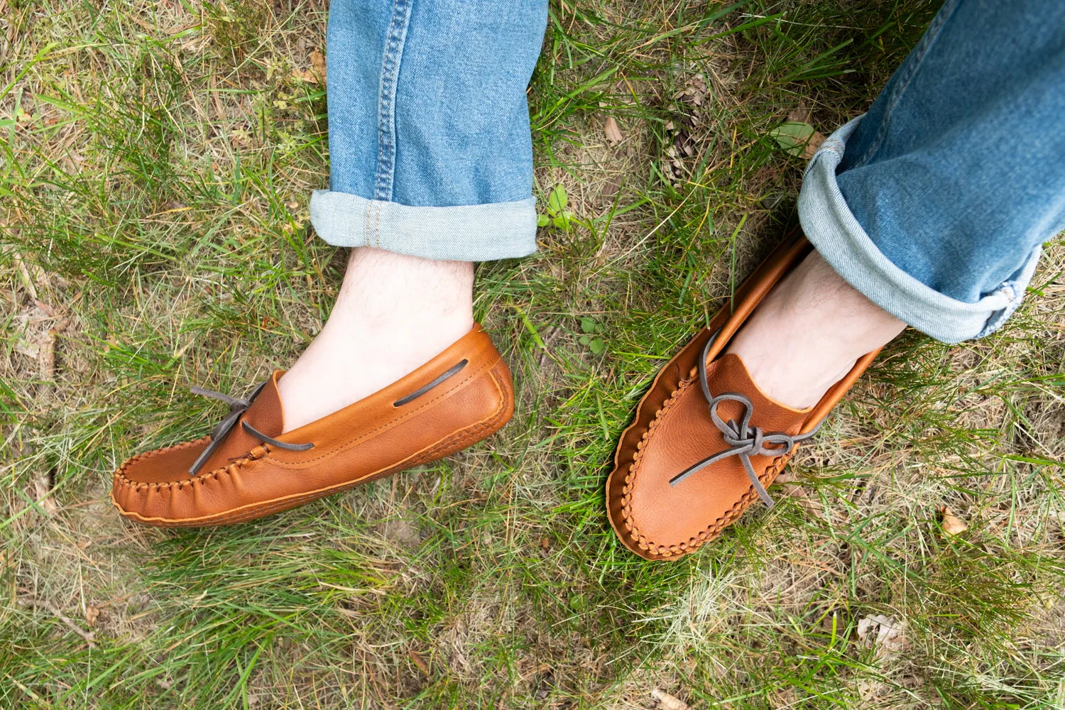 Men's CLEARANCE Earthing Moccasins Wide Brown Leather 1461-N
