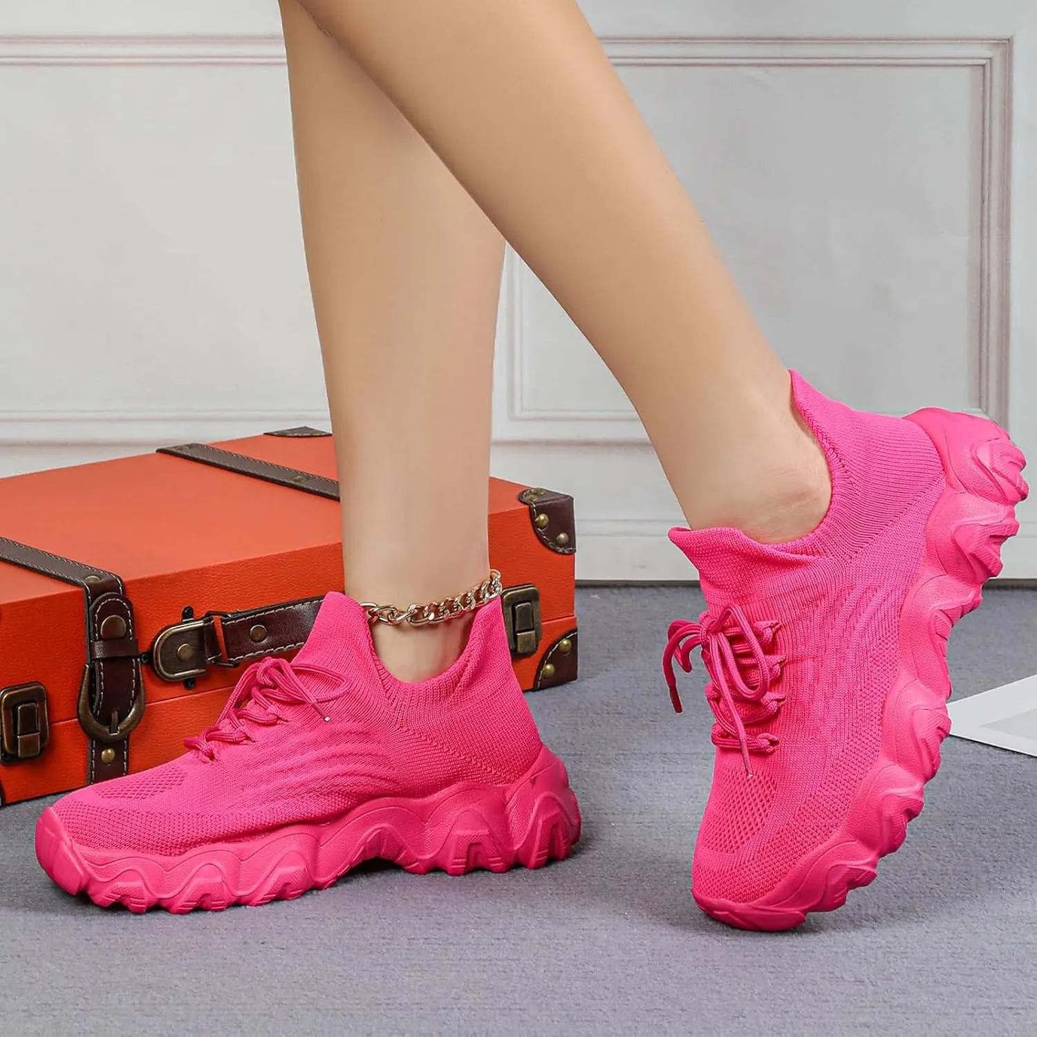 Orthopedic Sneakers for Women with Arch Support Slip On Shoes for Women Breathable Mesh Knit Tennis Shoes Lace Up Sock Comfortable Walking Shoes Women Outdoor Lightweight Hiking Shoes ﻿