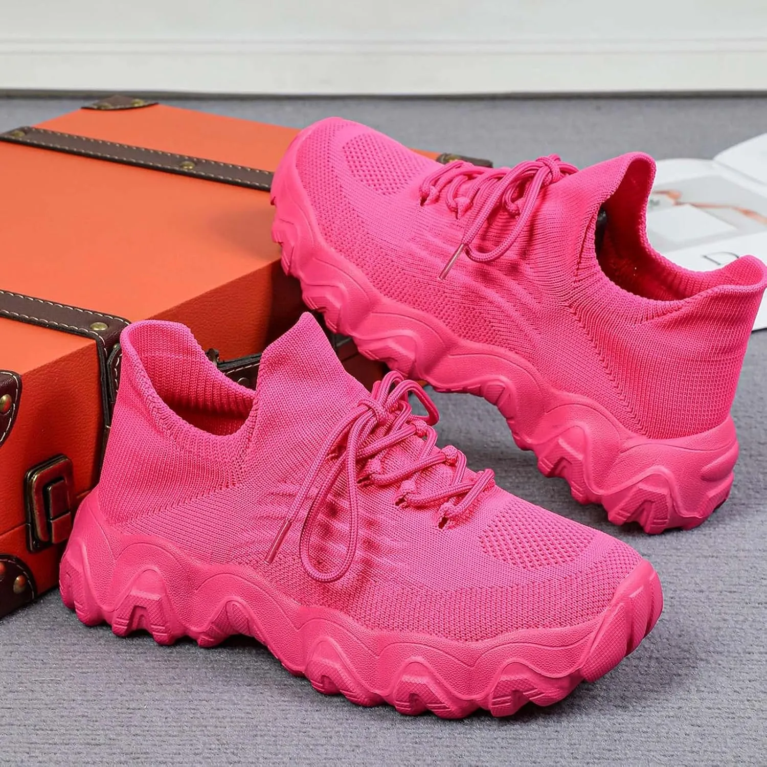 Orthopedic Sneakers for Women with Arch Support Slip On Shoes for Women Breathable Mesh Knit Tennis Shoes Lace Up Sock Comfortable Walking Shoes Women Outdoor Lightweight Hiking Shoes ﻿
