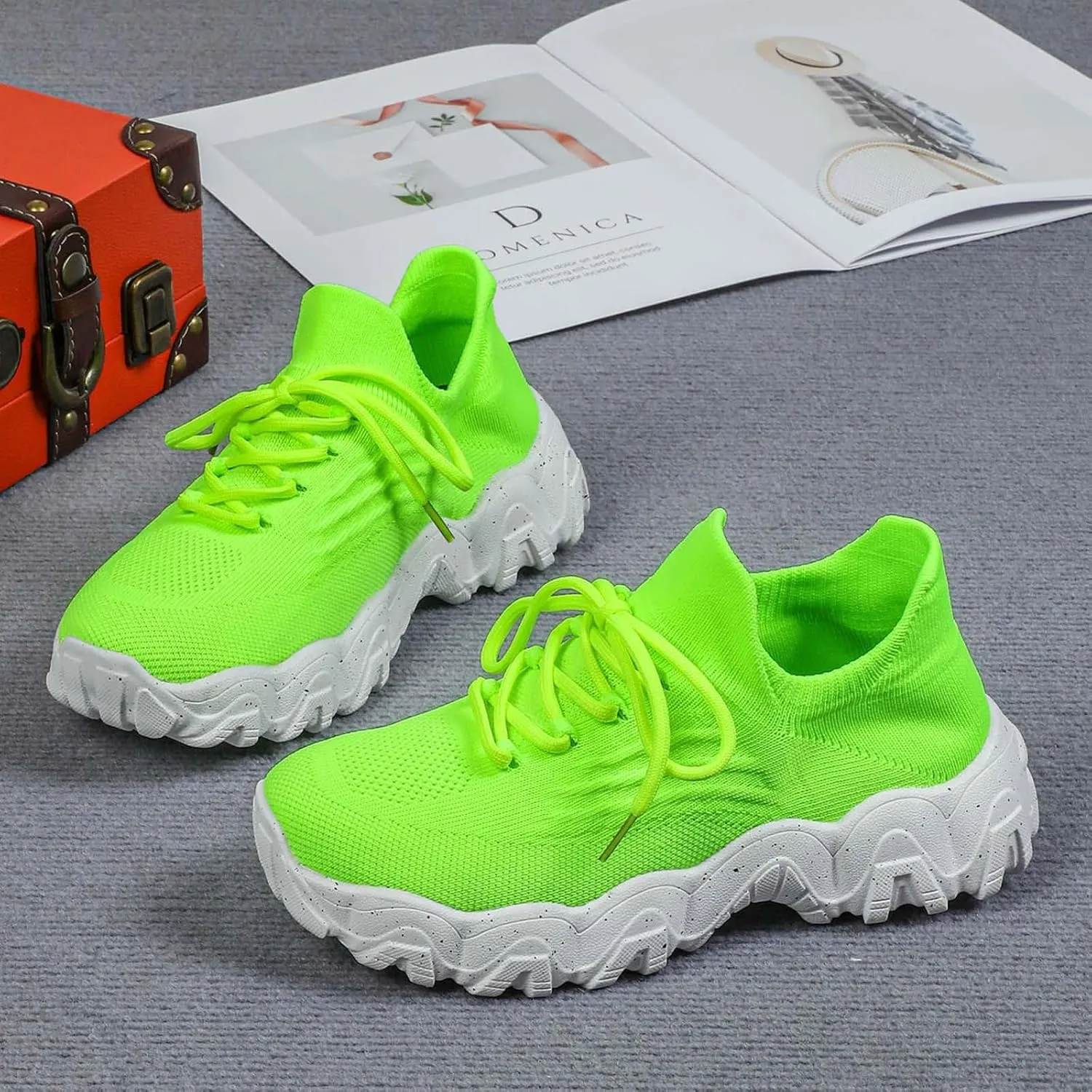 Orthopedic Sneakers for Women with Arch Support Slip On Shoes for Women Breathable Mesh Knit Tennis Shoes Lace Up Sock Comfortable Walking Shoes Women Outdoor Lightweight Hiking Shoes ﻿