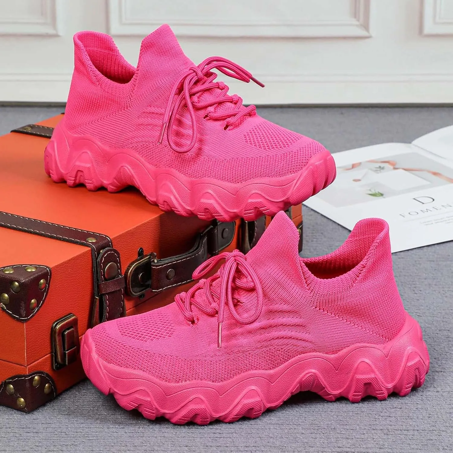 Orthopedic Sneakers for Women with Arch Support Slip On Shoes for Women Breathable Mesh Knit Tennis Shoes Lace Up Sock Comfortable Walking Shoes Women Outdoor Lightweight Hiking Shoes ﻿