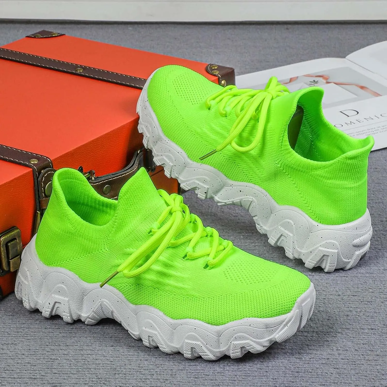 Orthopedic Sneakers for Women with Arch Support Slip On Shoes for Women Breathable Mesh Knit Tennis Shoes Lace Up Sock Comfortable Walking Shoes Women Outdoor Lightweight Hiking Shoes ﻿