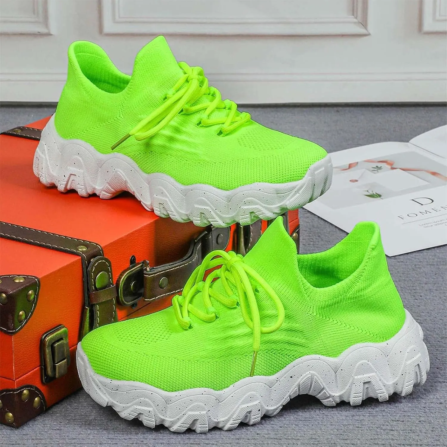 Orthopedic Sneakers for Women with Arch Support Slip On Shoes for Women Breathable Mesh Knit Tennis Shoes Lace Up Sock Comfortable Walking Shoes Women Outdoor Lightweight Hiking Shoes ﻿