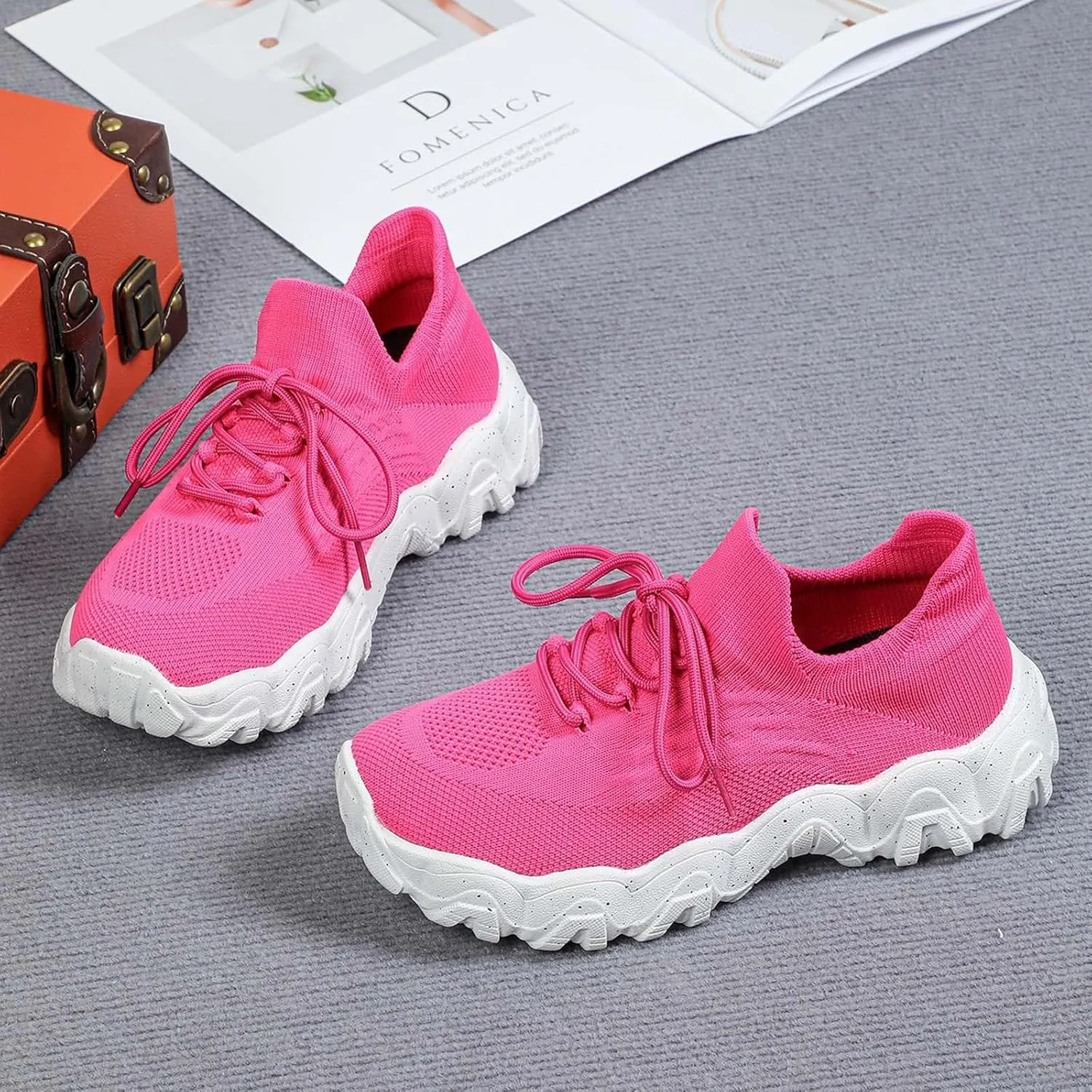 Orthopedic Sneakers for Women with Arch Support Slip On Shoes for Women Breathable Mesh Knit Tennis Shoes Lace Up Sock Comfortable Walking Shoes Women Outdoor Lightweight Hiking Shoes ﻿