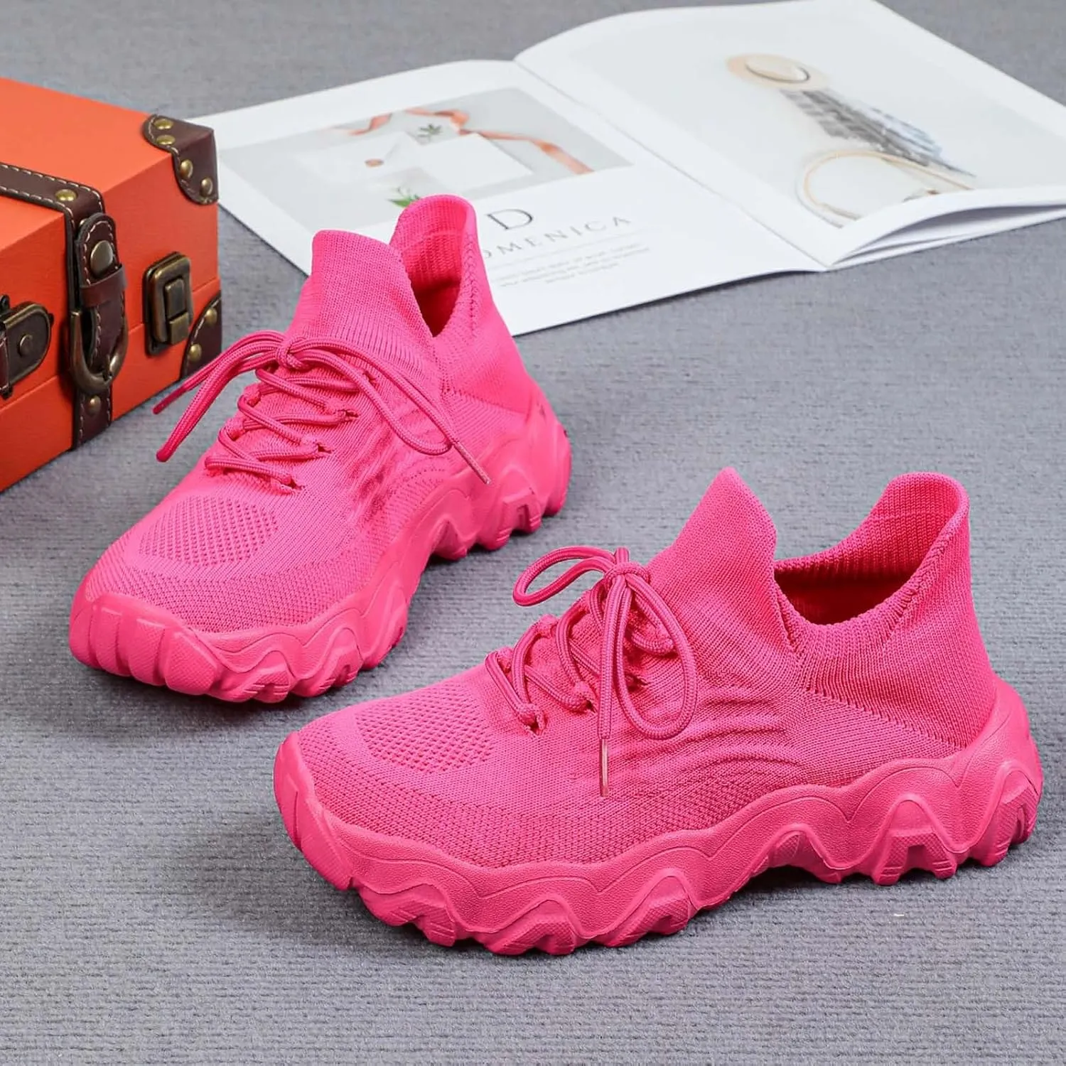 Orthopedic Sneakers for Women with Arch Support Slip On Shoes for Women Breathable Mesh Knit Tennis Shoes Lace Up Sock Comfortable Walking Shoes Women Outdoor Lightweight Hiking Shoes ﻿