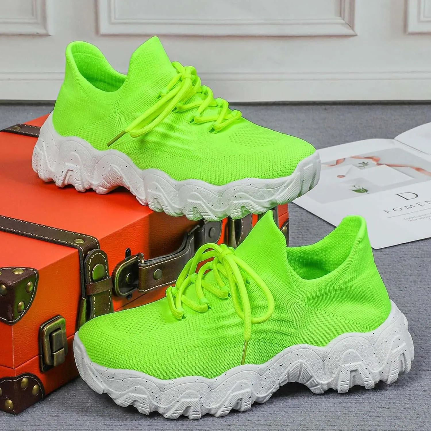 Orthopedic Sneakers for Women with Arch Support Slip On Shoes for Women Breathable Mesh Knit Tennis Shoes Lace Up Sock Comfortable Walking Shoes Women Outdoor Lightweight Hiking Shoes ﻿