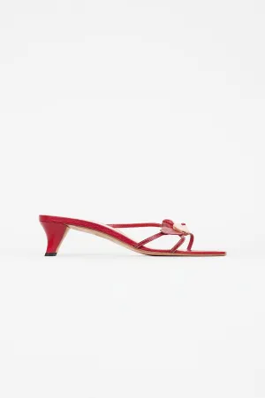 Vintage Red Leather Flower Heeled Sandal