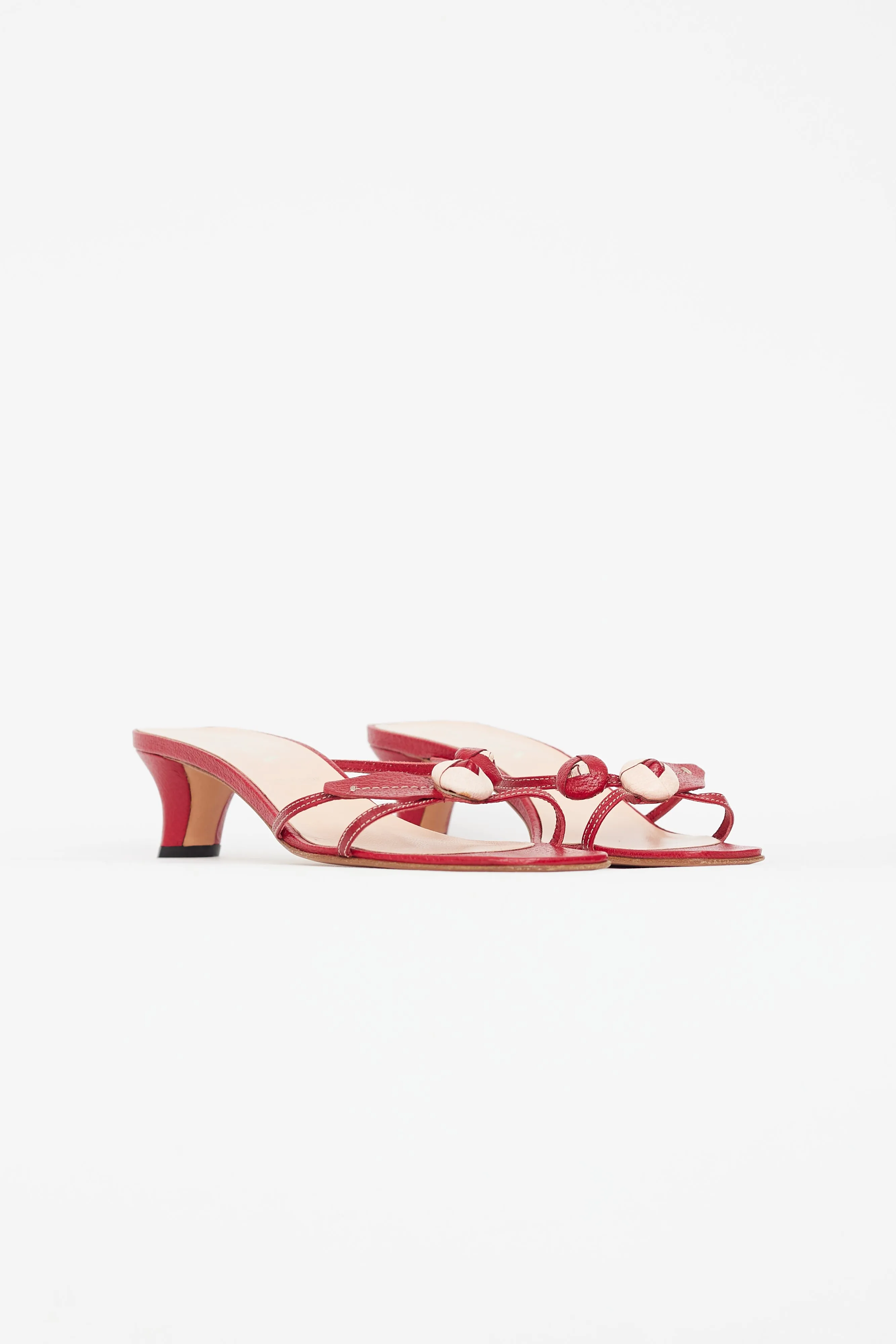 Vintage Red Leather Flower Heeled Sandal