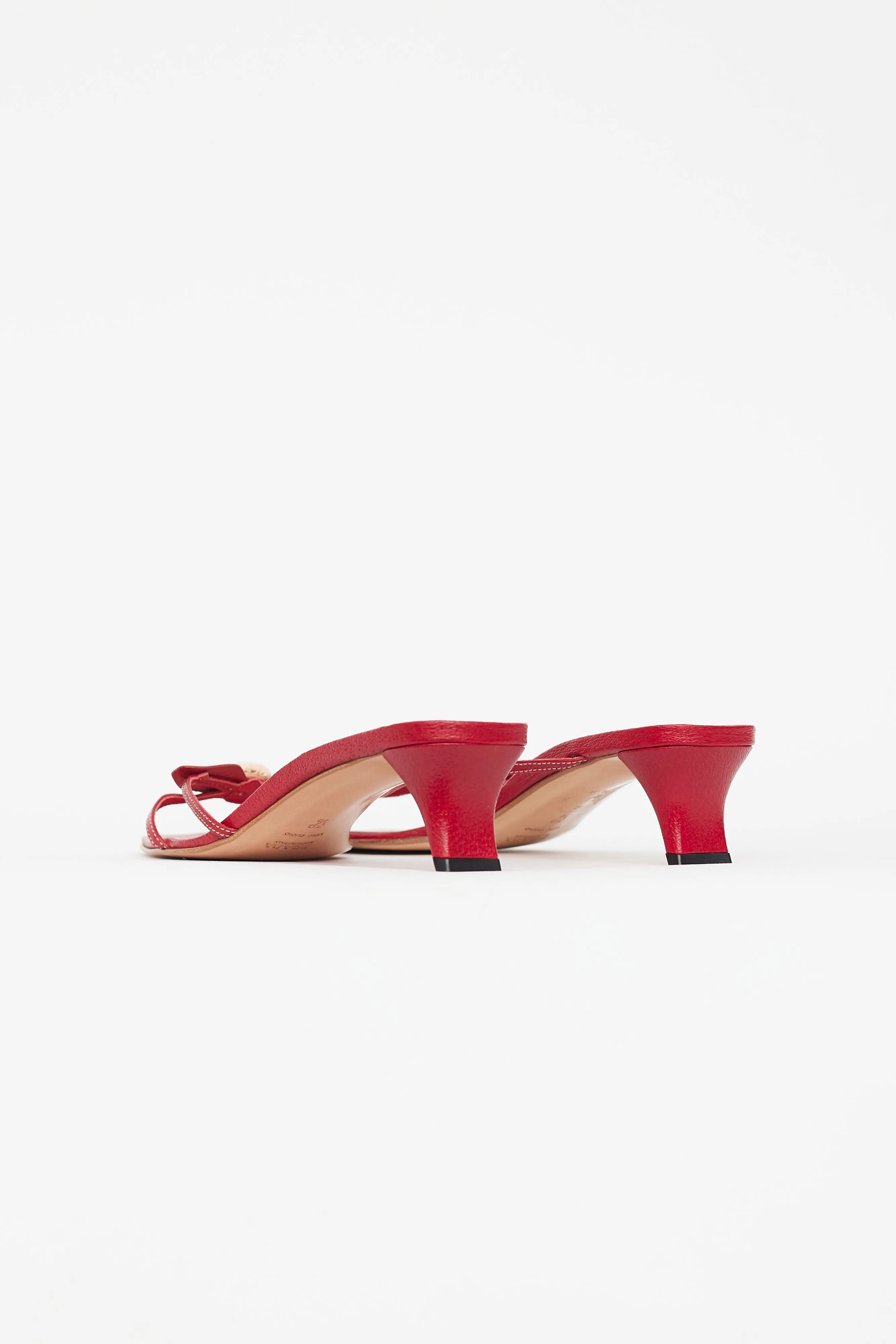 Vintage Red Leather Flower Heeled Sandal