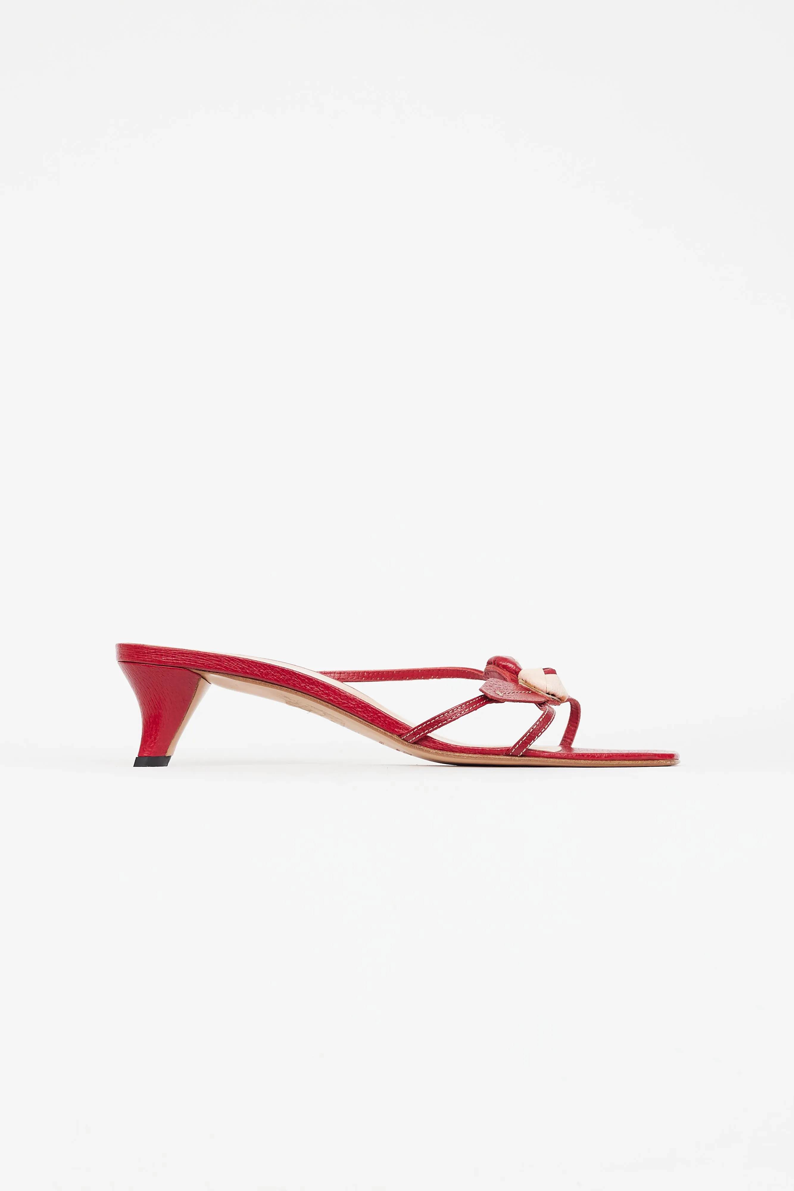 Vintage Red Leather Flower Heeled Sandal