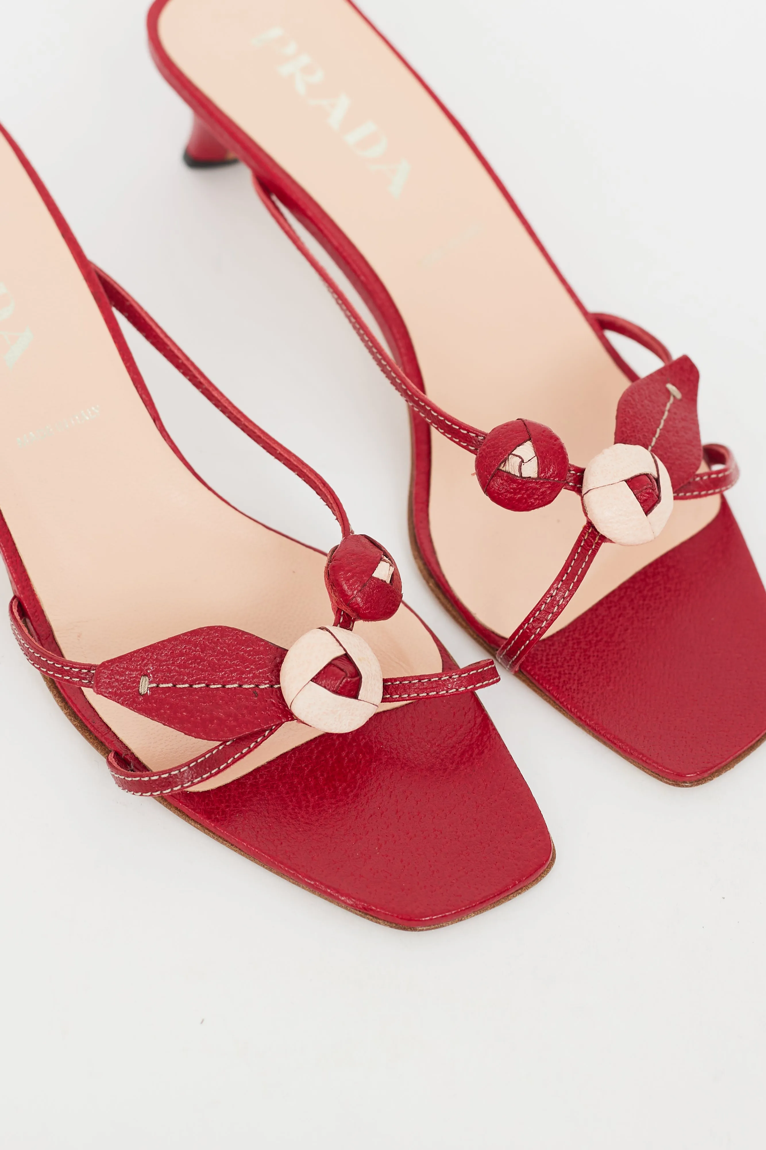 Vintage Red Leather Flower Heeled Sandal