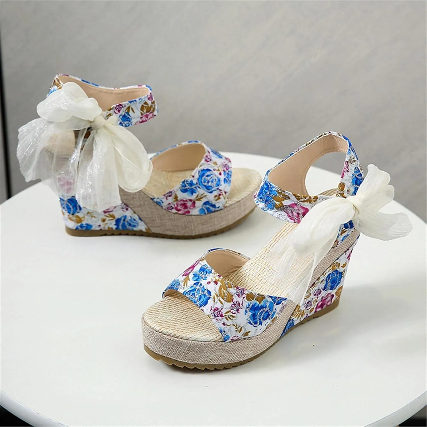 Wedge Sandal for Women Ankle Strap Flatform Arch Support Fish Mouth Toe Shoes Platform Espadrilles Lightweight Slip on