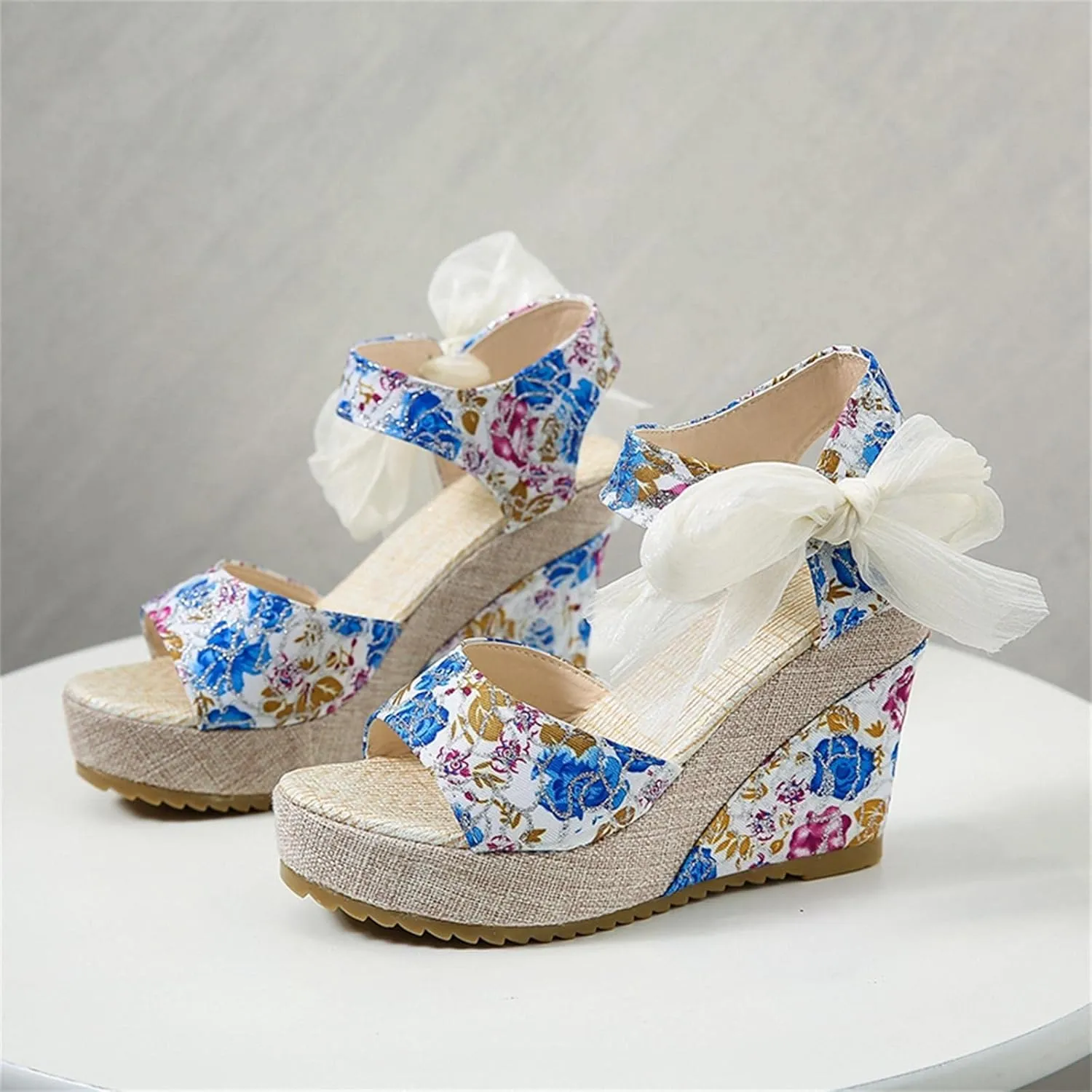 Wedge Sandal for Women Ankle Strap Flatform Arch Support Fish Mouth Toe Shoes Platform Espadrilles Lightweight Slip on