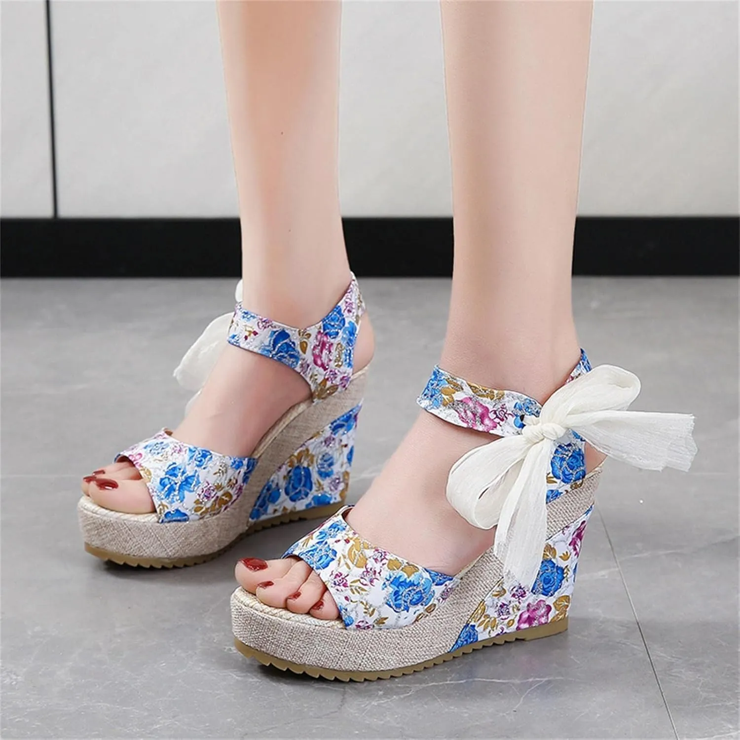 Wedge Sandal for Women Ankle Strap Flatform Arch Support Fish Mouth Toe Shoes Platform Espadrilles Lightweight Slip on