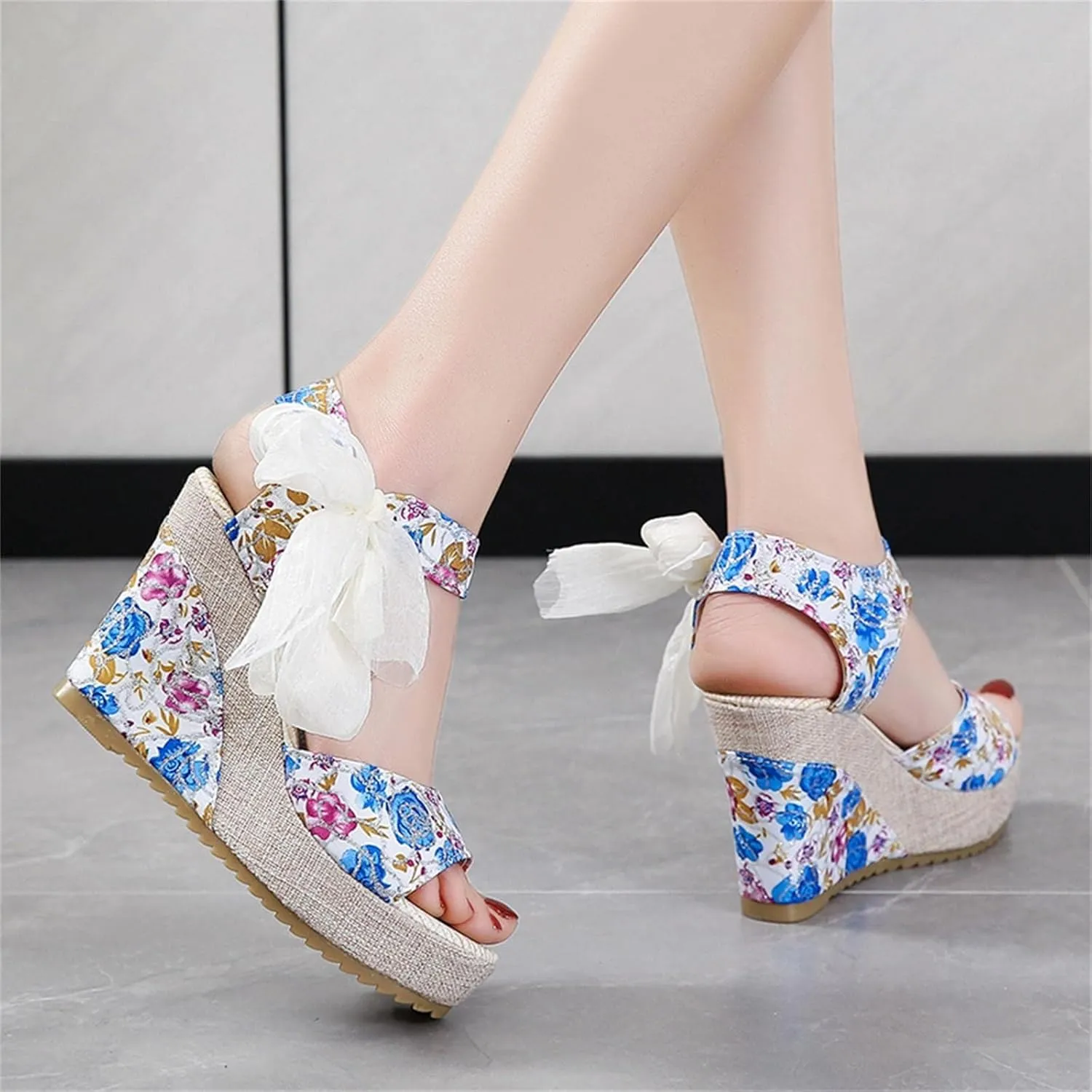 Wedge Sandal for Women Ankle Strap Flatform Arch Support Fish Mouth Toe Shoes Platform Espadrilles Lightweight Slip on